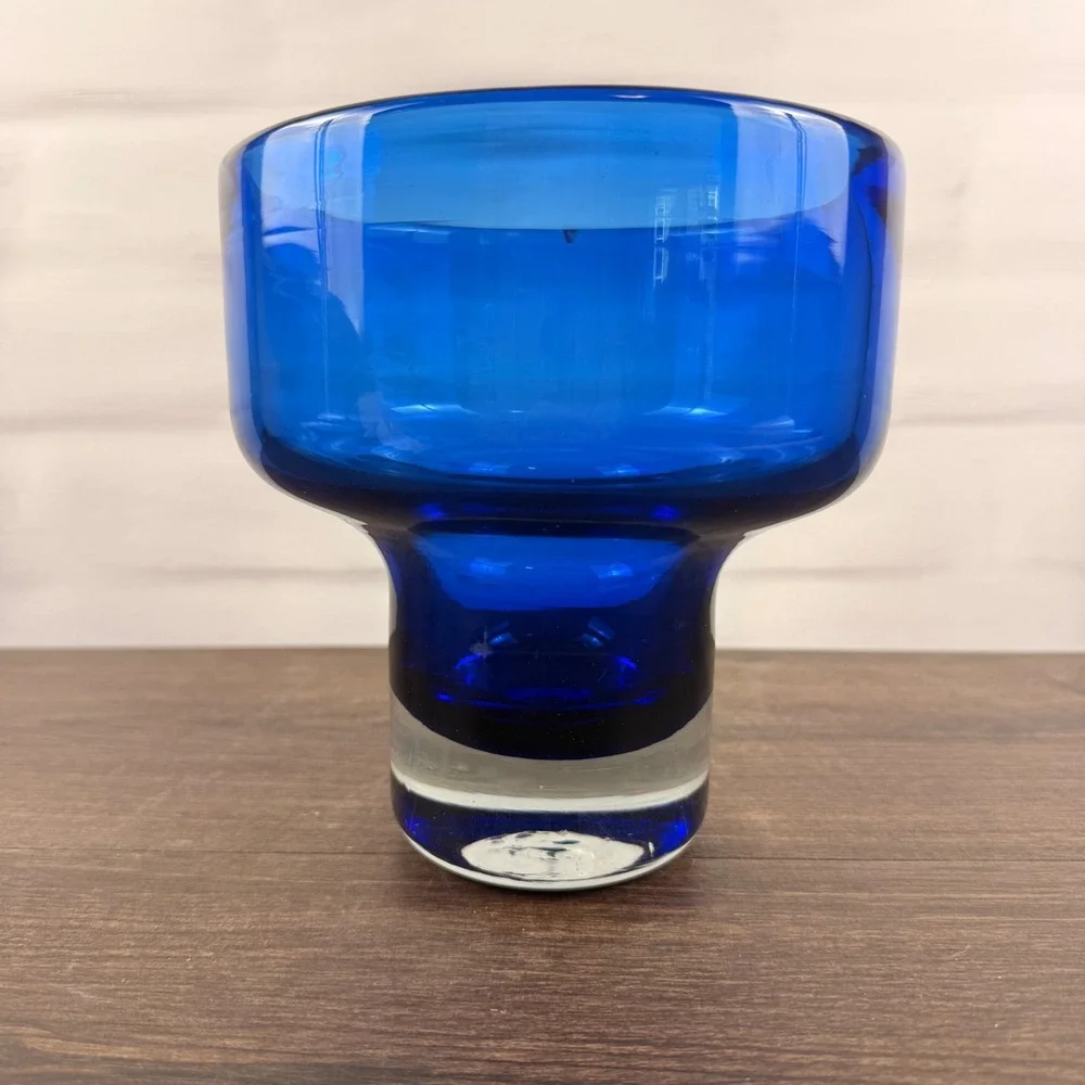 Blenko 596 Persian Blue Art Glass Vase Mid Century Modern - READ